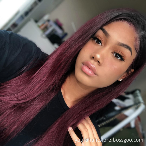 100% Virgin Brazilian Human Hair Lace Front Wigs Cheap Wholesale Ombre 1B 99J Human Hair Wig for Black Women HD Lace Frontal Wig
